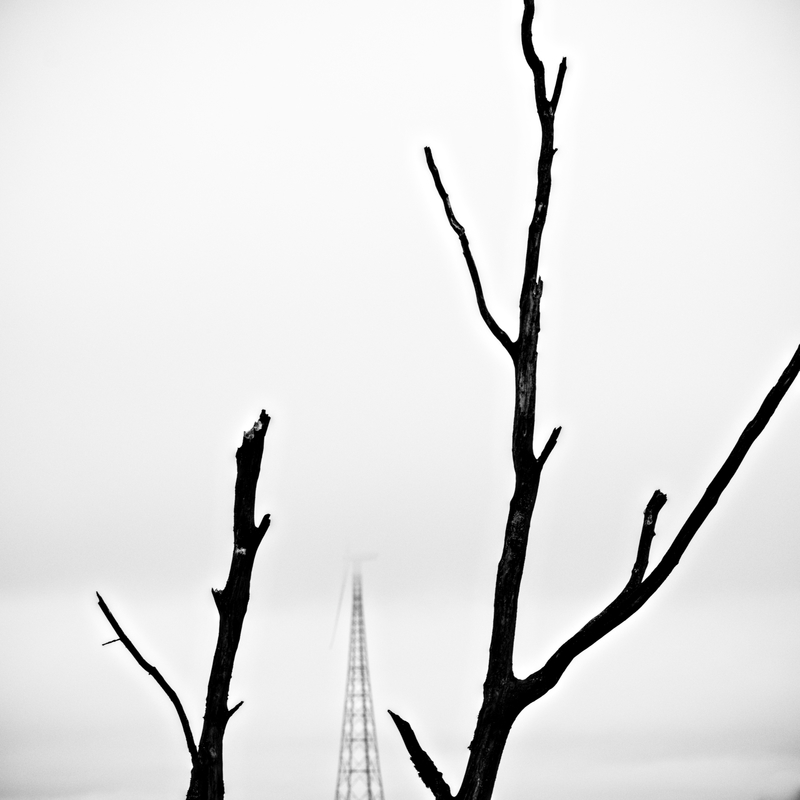Wind turbine in the fog