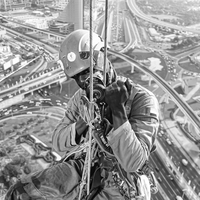 Difficult job of towers' façade-glass cleaners
