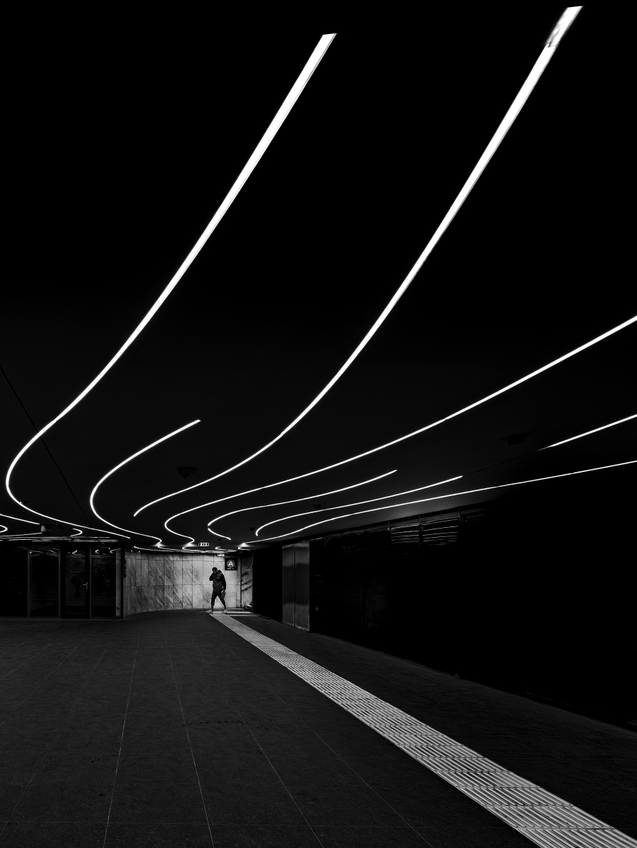 curved lights on the ceiling